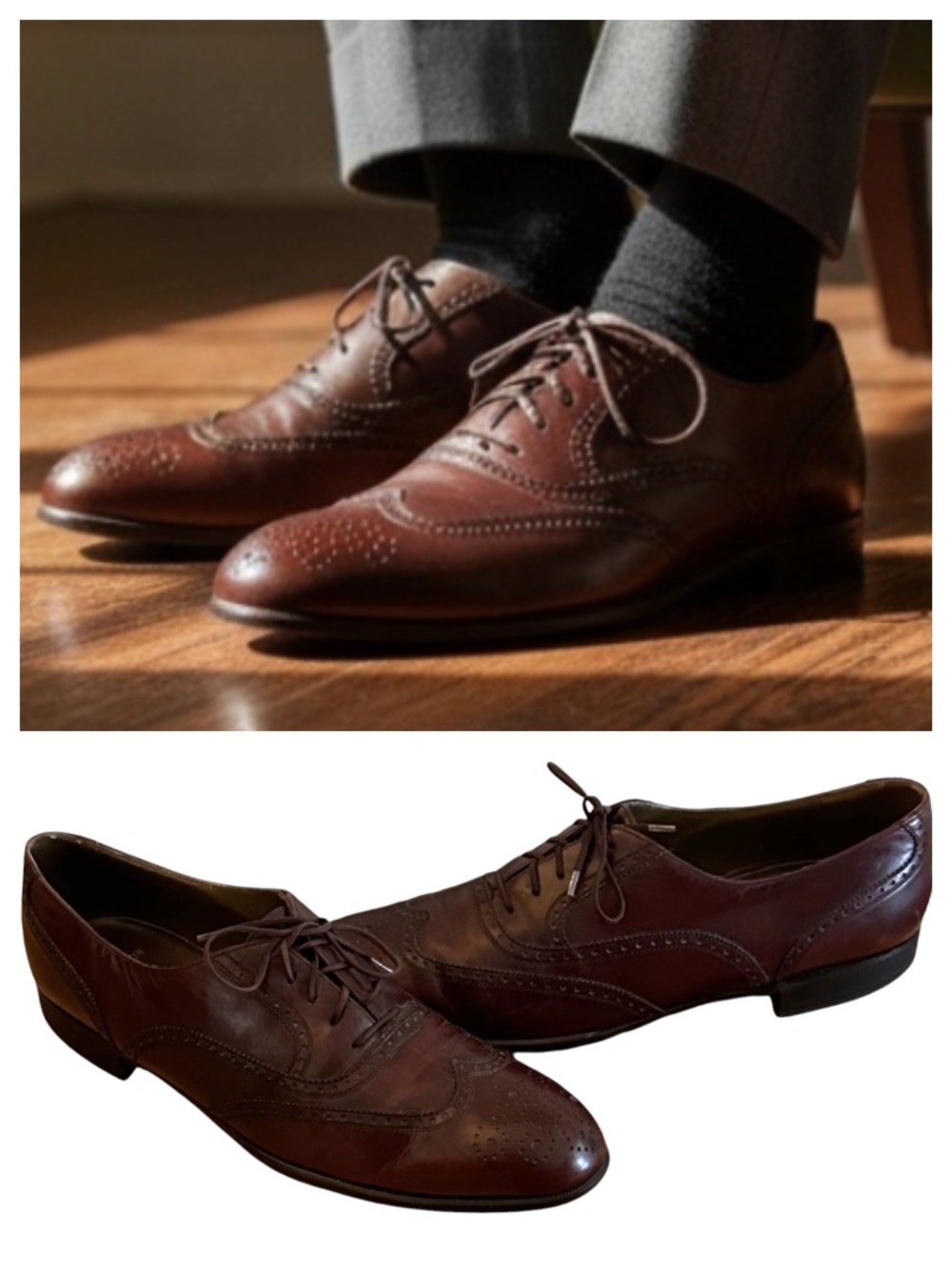 Bally Oxford Dress Shoes Mens Sz 10 B Leather Burgundy Brogue Wing Tip
